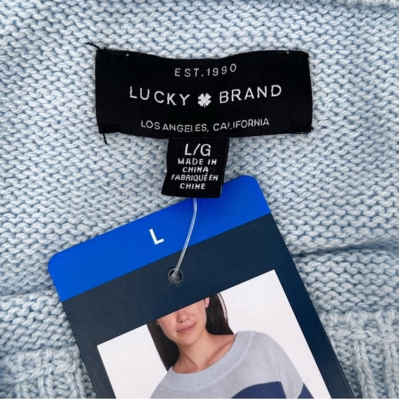 Lucky Brand Blue & White Striped Oversized Relaxed Cozy Fall Sweater Women’s L - Picture 7 of 9